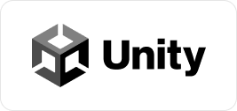 Unity logo with a black text that says 'Unity'