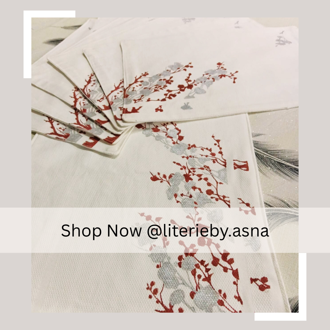 Hand Painted White Table Mats & Runner