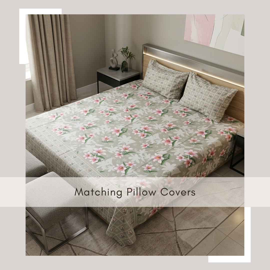 Sage Grey with Pink Lilies