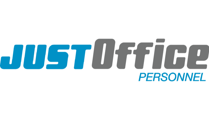 Just Office Personnel logo with black, blue, and gray text