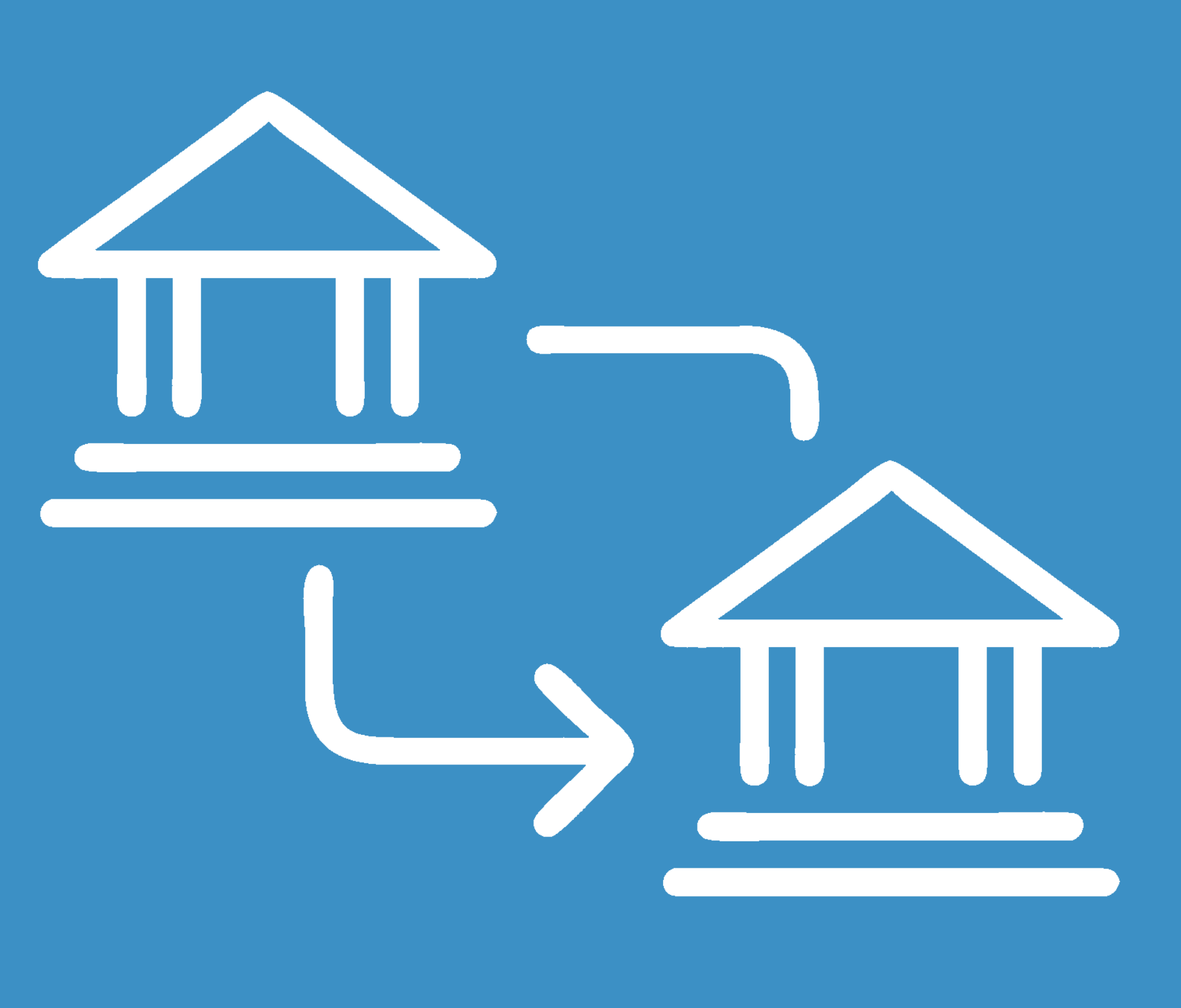 Stylized icons of companies facilitating an electronic funds transfer for payment, set against a blue background.