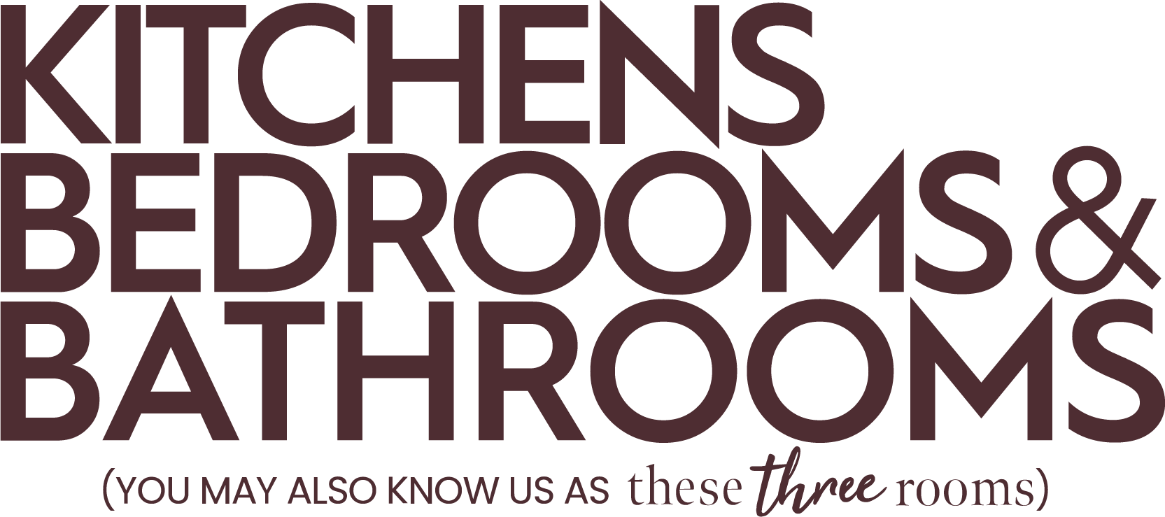 Text-based image listing three rooms: kitchens, bedrooms, and bathrooms with a note in parentheses indicating they are also known as these three rooms.