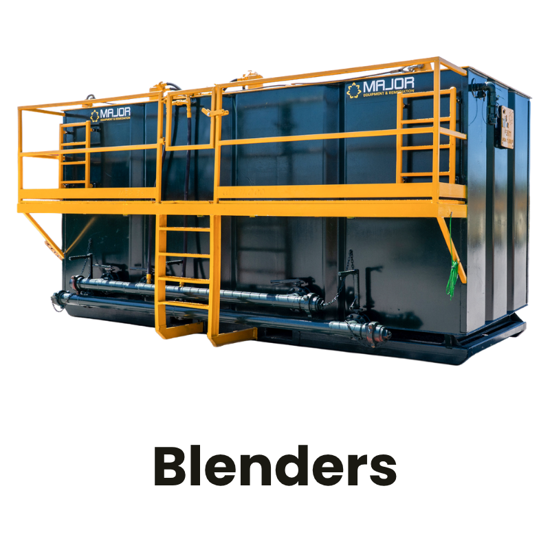 Large industrial blending unit with yellow safety railing and steps, black base, and the word 'Blenders' below.