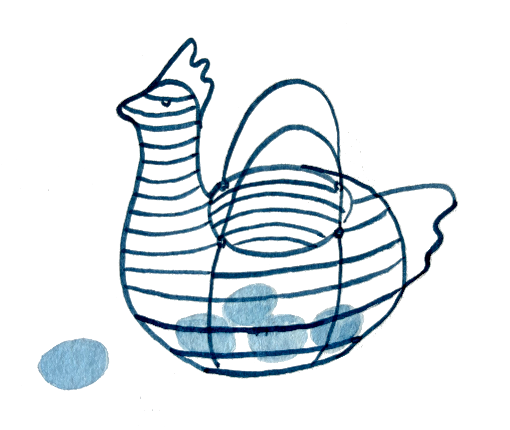 A line drawing of an egg basket full of eggs.