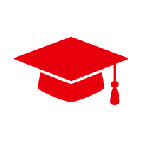 Red graduation cap with a black tassel