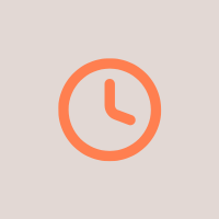 Orange clock icon on a beige background.