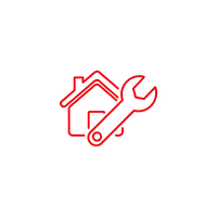 House and wrench icon in red, indicating home repair or maintenance.