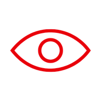Red outline of an eye with a circular iris.