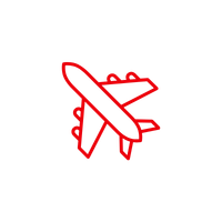 A red outline illustration of an airplane
