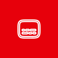 White icon of a calculator on a red background.