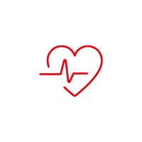 Red outline of a heart with a heartbeat line inside