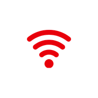 Wi-Fi symbol with red signal lines and a black background