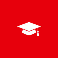 Icon of a graduation cap on a red background