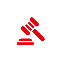 Red gavel hitting a slab, symbolizing judgment or legal proceedings