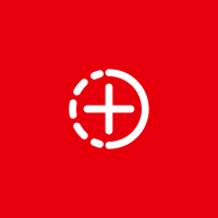 Red background with white circular target and plus sign in the center