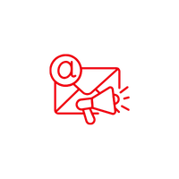 Icon of an email with a megaphone and a speech bubble, indicating communication or announcement.