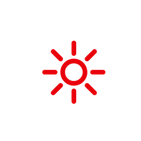 Red sun icon with rays on a white background