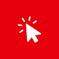Red background with a white computer cursor icon clicking.