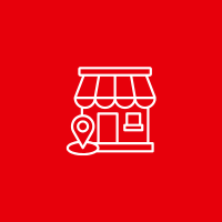 Icon of a storefront with an awning, a door, and a location pin outside.