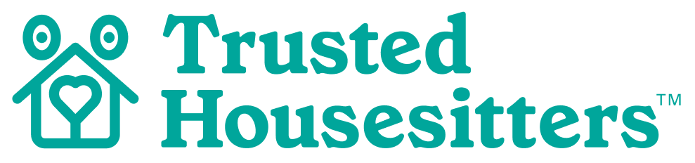 Logo mit Haus, Herz und 2 Personen, daneben der Text "Trusted Housesitters" auf Türkis