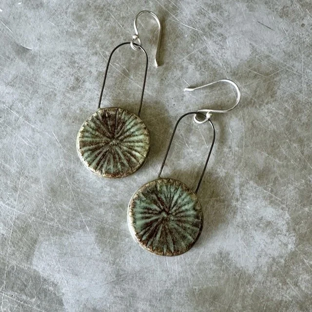 carved ceramic and sterling silver drop earrings