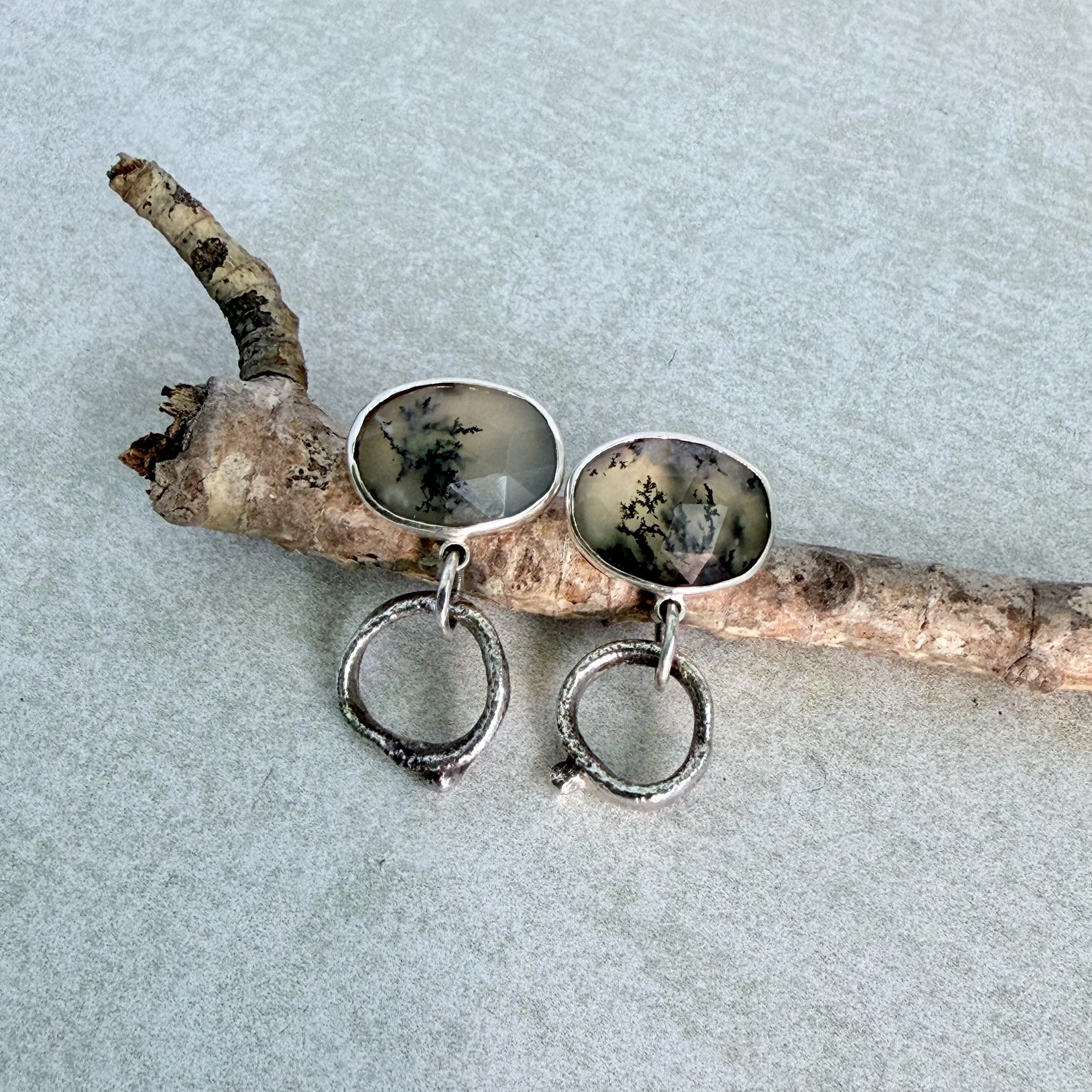 Tree earrings - dendritic opal and sterling silver