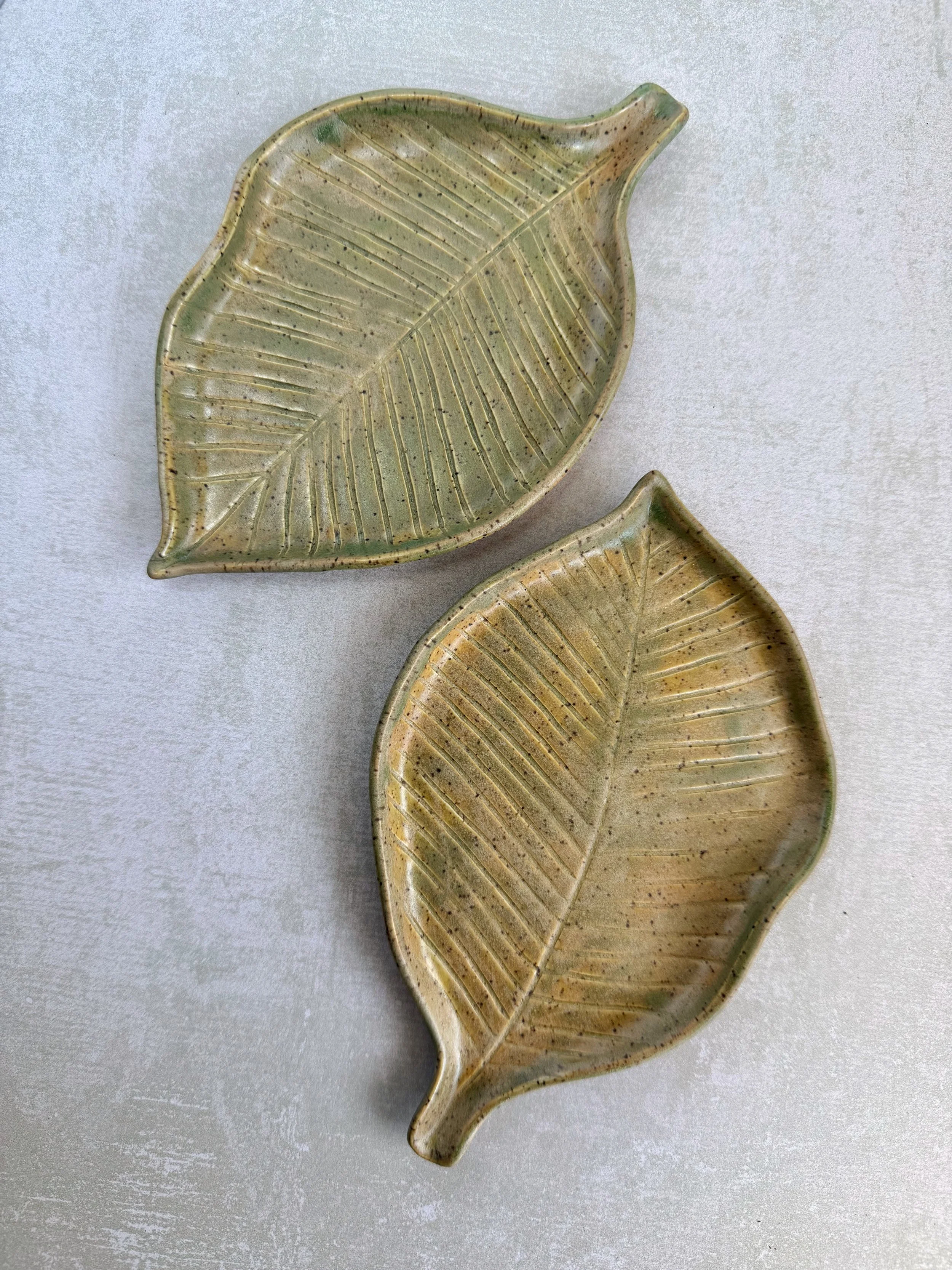 Handbuilt and carved leaf trays