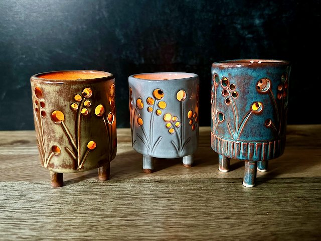 hand built and carved tea light lanterns