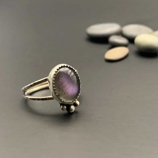 hammered sterling silver and purple labradorite split-band ring