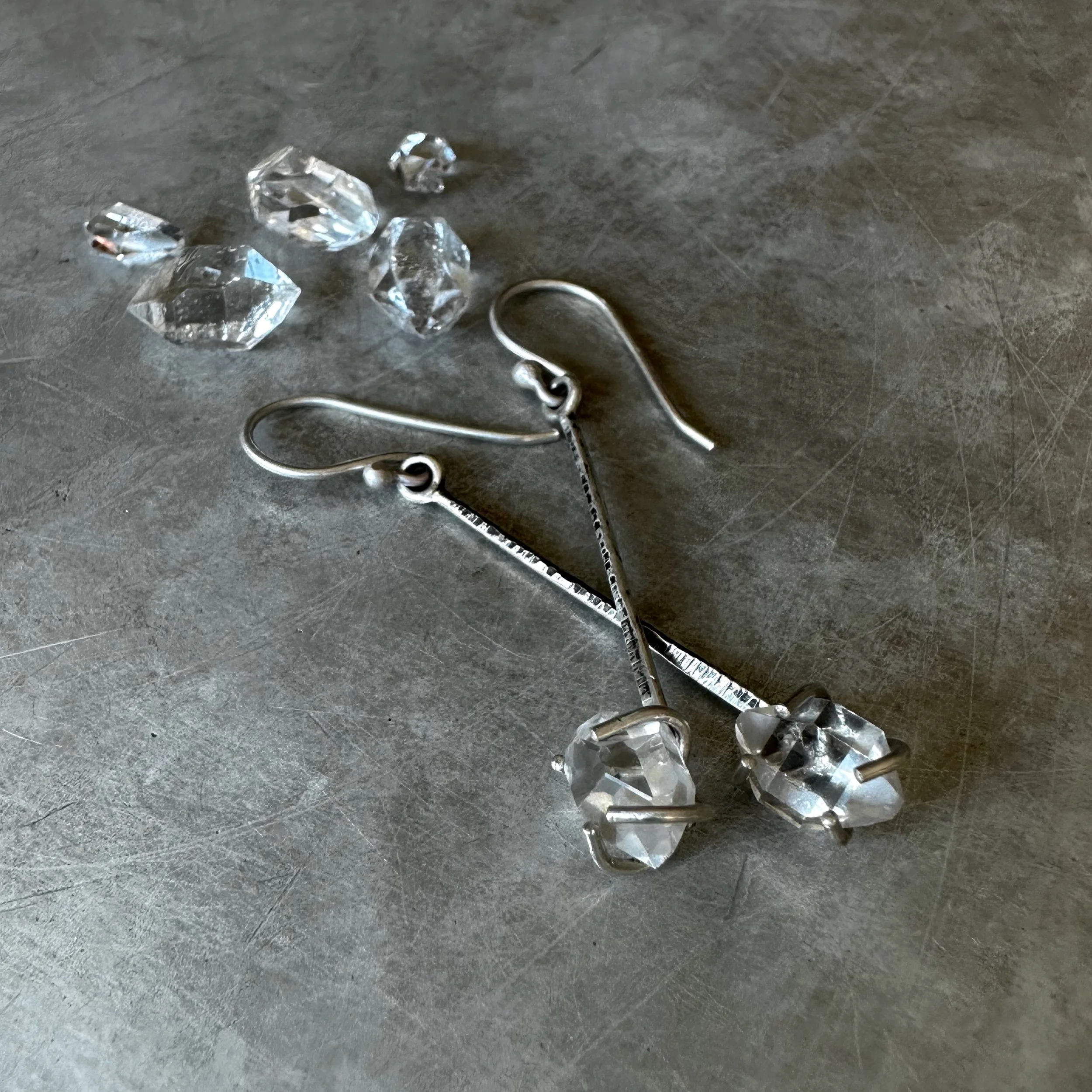 sterling silver and claw-set herkimer quartz drop earrings