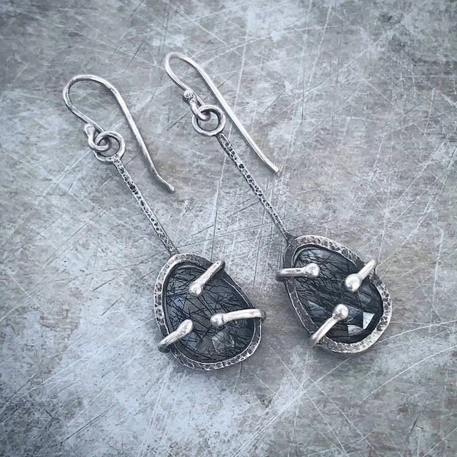 sterling silver and rutilated quartz drop earrings