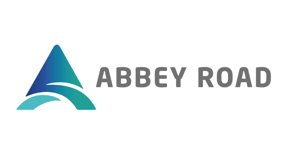 A stylized logo featuring a blue and purple road cone and the text 'ABBEY ROAD' in bold gray letters.
