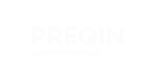 PREQIN logo with the text "a part of BlackRock" beneath it, on a black background.