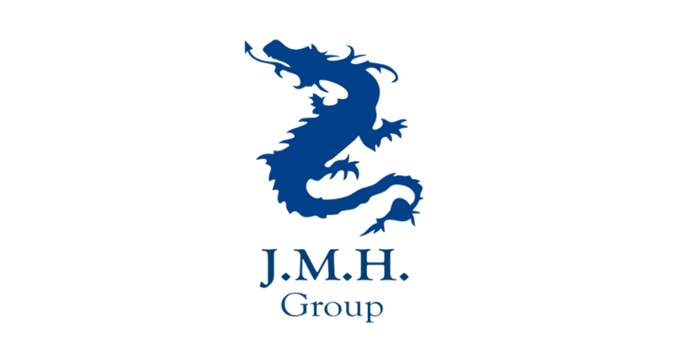 A blue silhouette of a dragon with the text 'J.M.H. Group' below it.