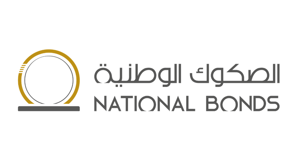 Logo of National Bonds, featuring a circle with gold and black outlines and Arabic and English text.