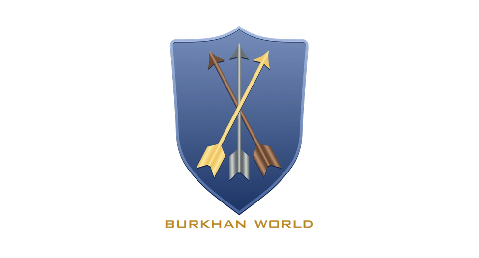 A shield emblem with three crossing arrows in gold, silver, and brown colors, and text below reading "Borkhan World."