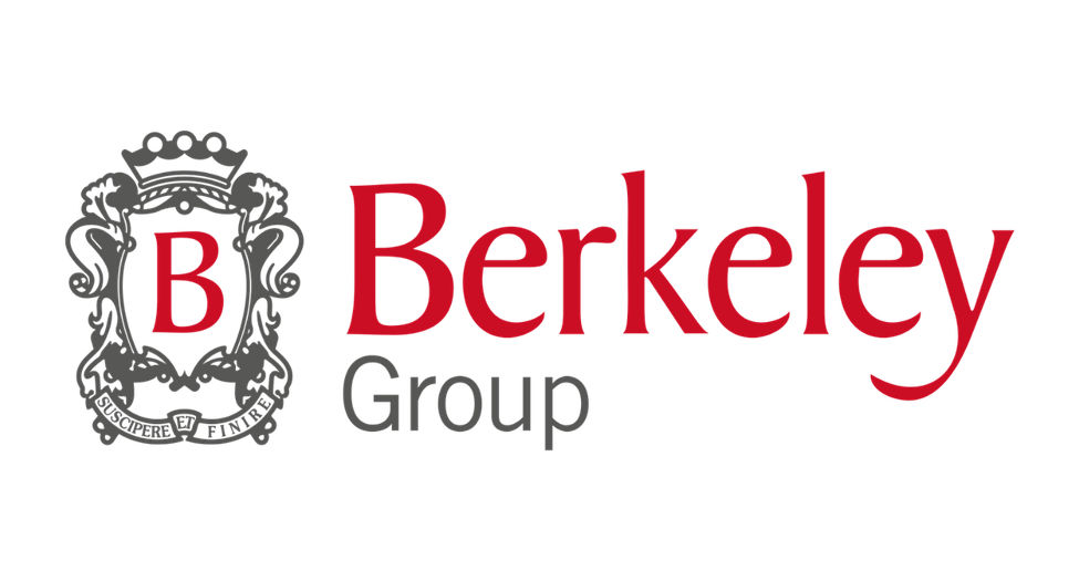 Logo for Berkeley Group featuring a crest with a red 'B' and the words 'Berkeley Group' in red and gray text.