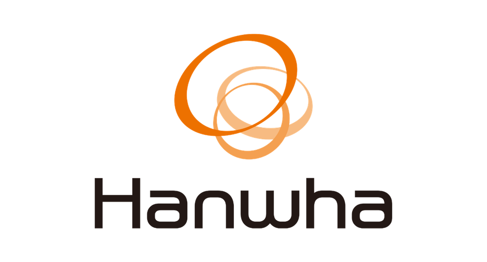 Logo with three interlinked orange rings above the word 'Hanwha' in black text.