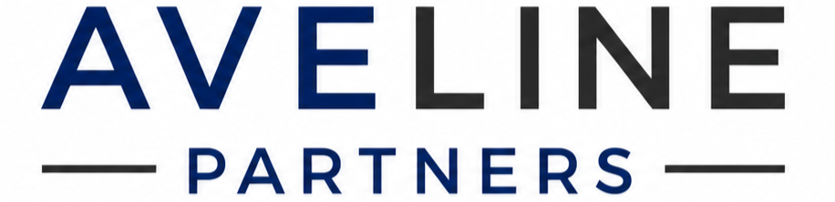 A logo with the words 'AVELINE PARTNERS' in bold blue and black letters, with horizontal lines above and below 'PARTNERS'.
