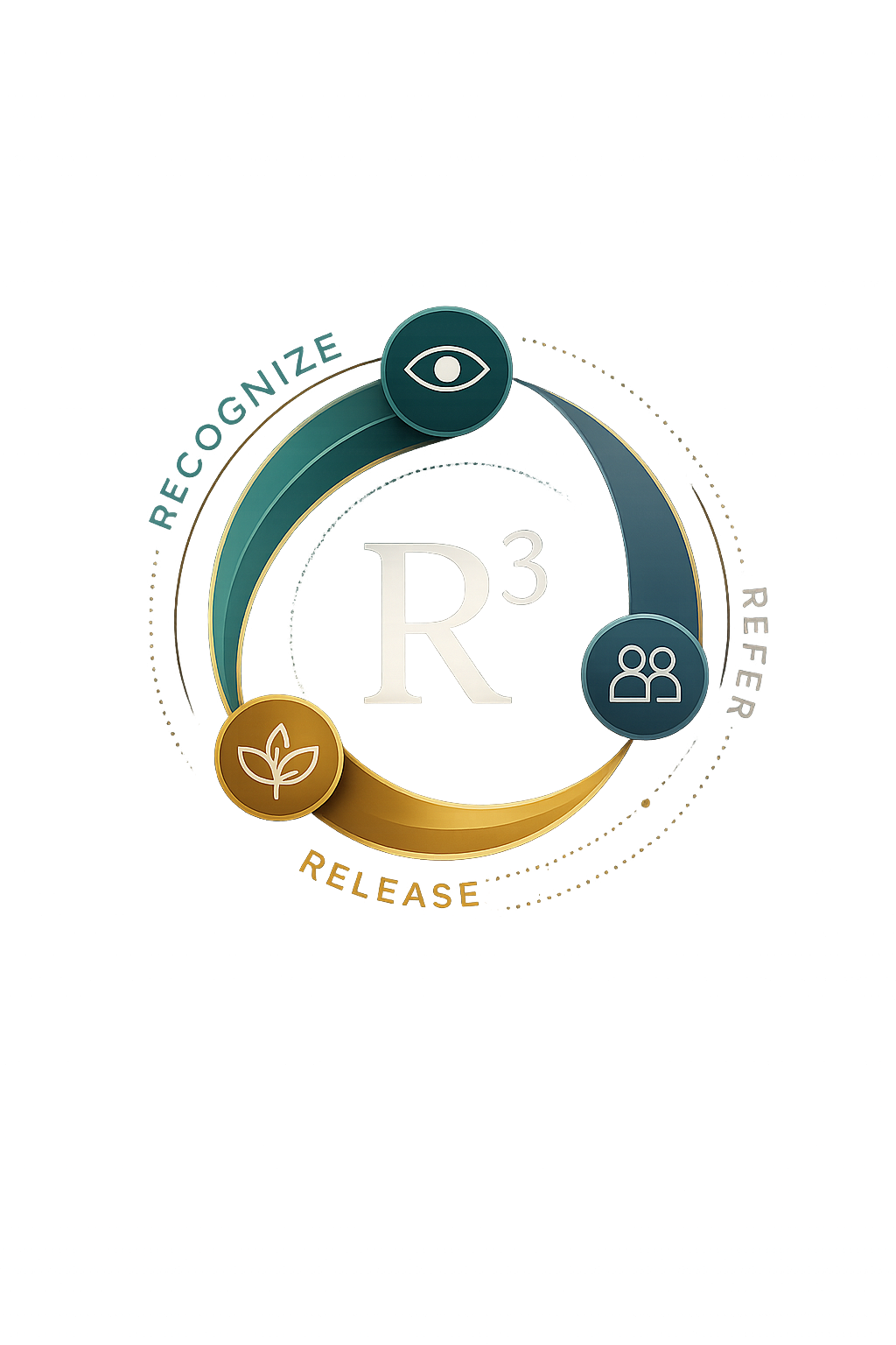 Digital graphic of a circle with icons representing health, environment, and family around the central symbol R3, with the words 'Recycling' and 'Recycle' visible.