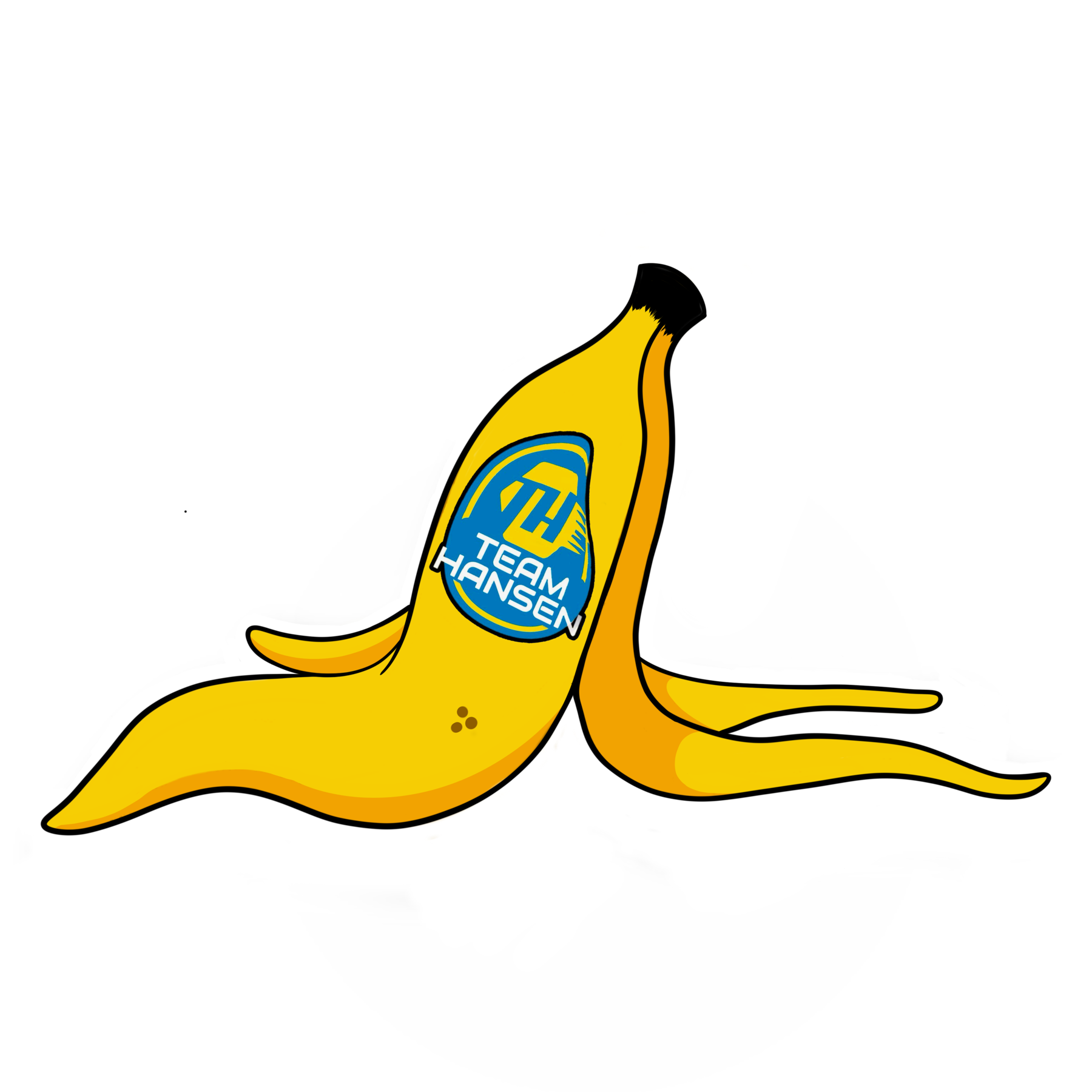 Yellow banana with the Team Hansen logo on it.