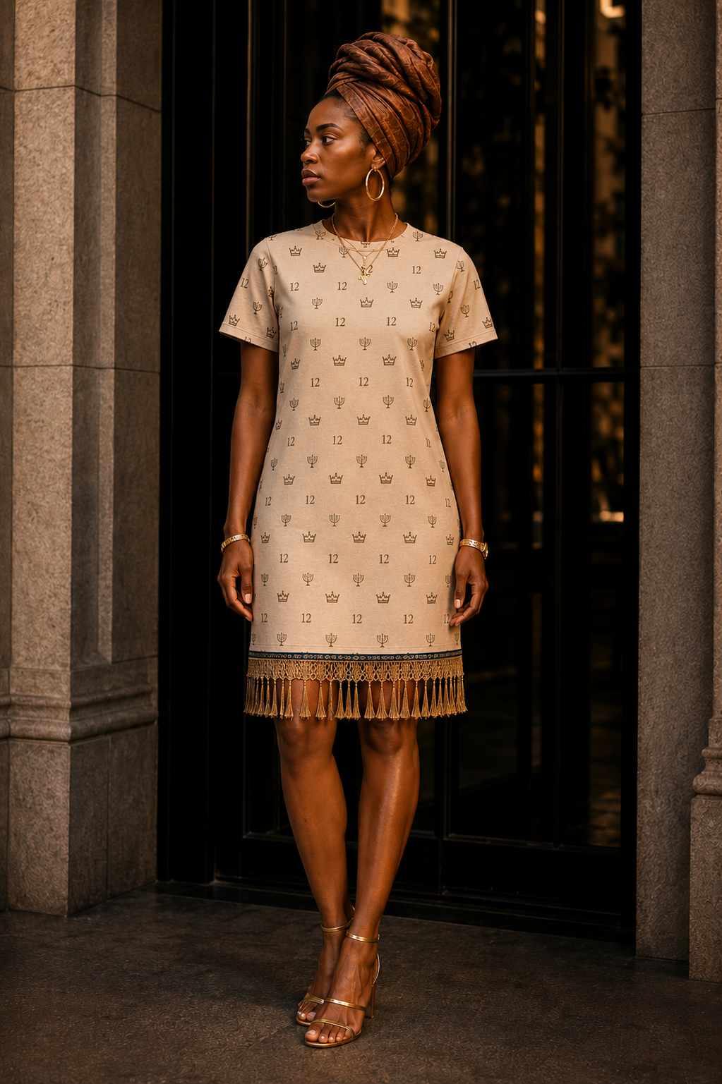 Royal Priestess Crown Dress | Modest Grace Cotton T-Shirt Dress (All-Over Print)