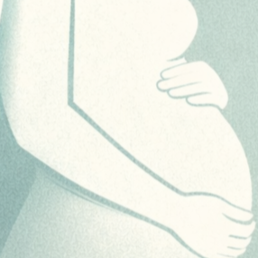 Minimalist illustration of a pregnant woman gently holding her belly.