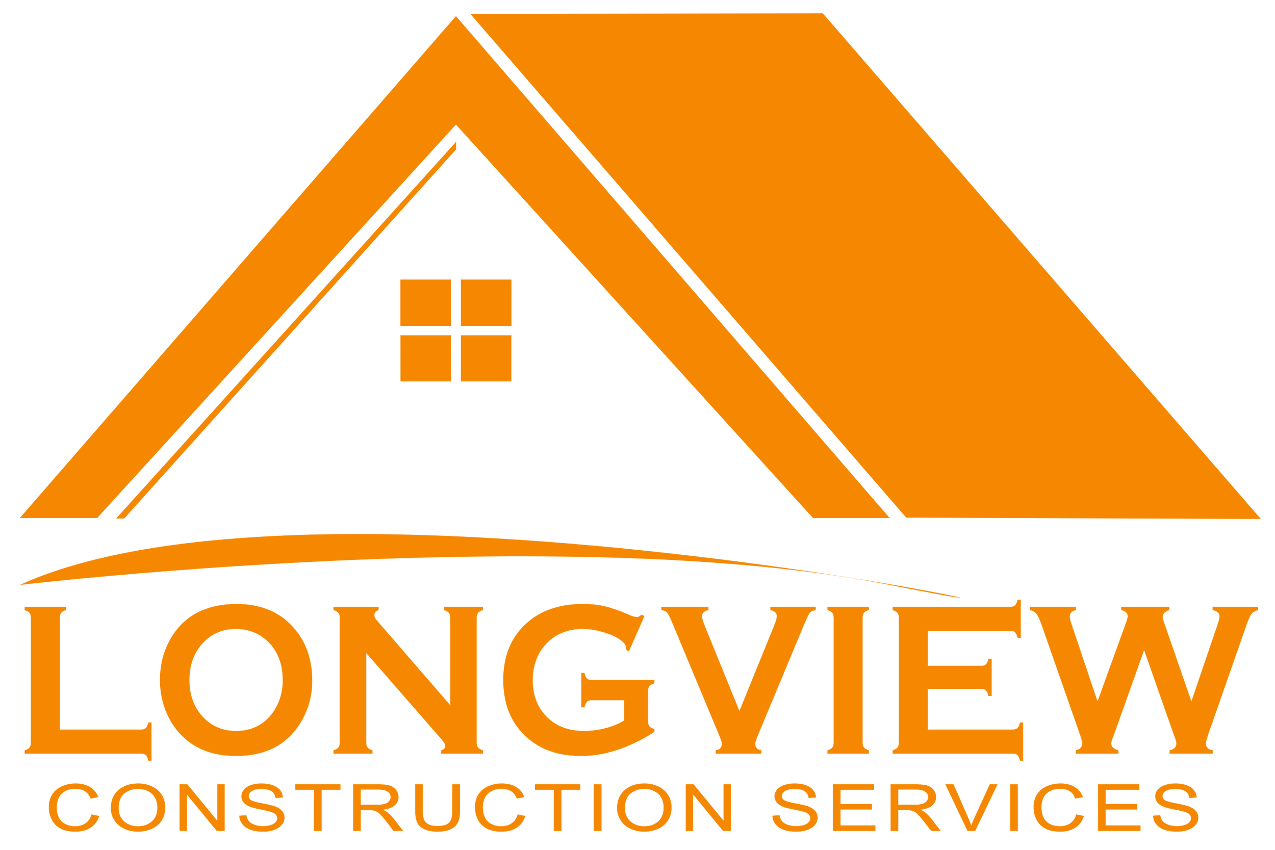 A logo featuring a stylized orange house with a black roof and a window, with the text 'Longview Construction Service' underneath.