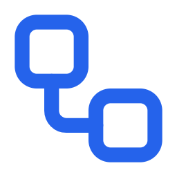 Two interconnected blue squares with rounded corners.