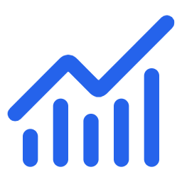Blue upward trending line graph with bar chart showing growth