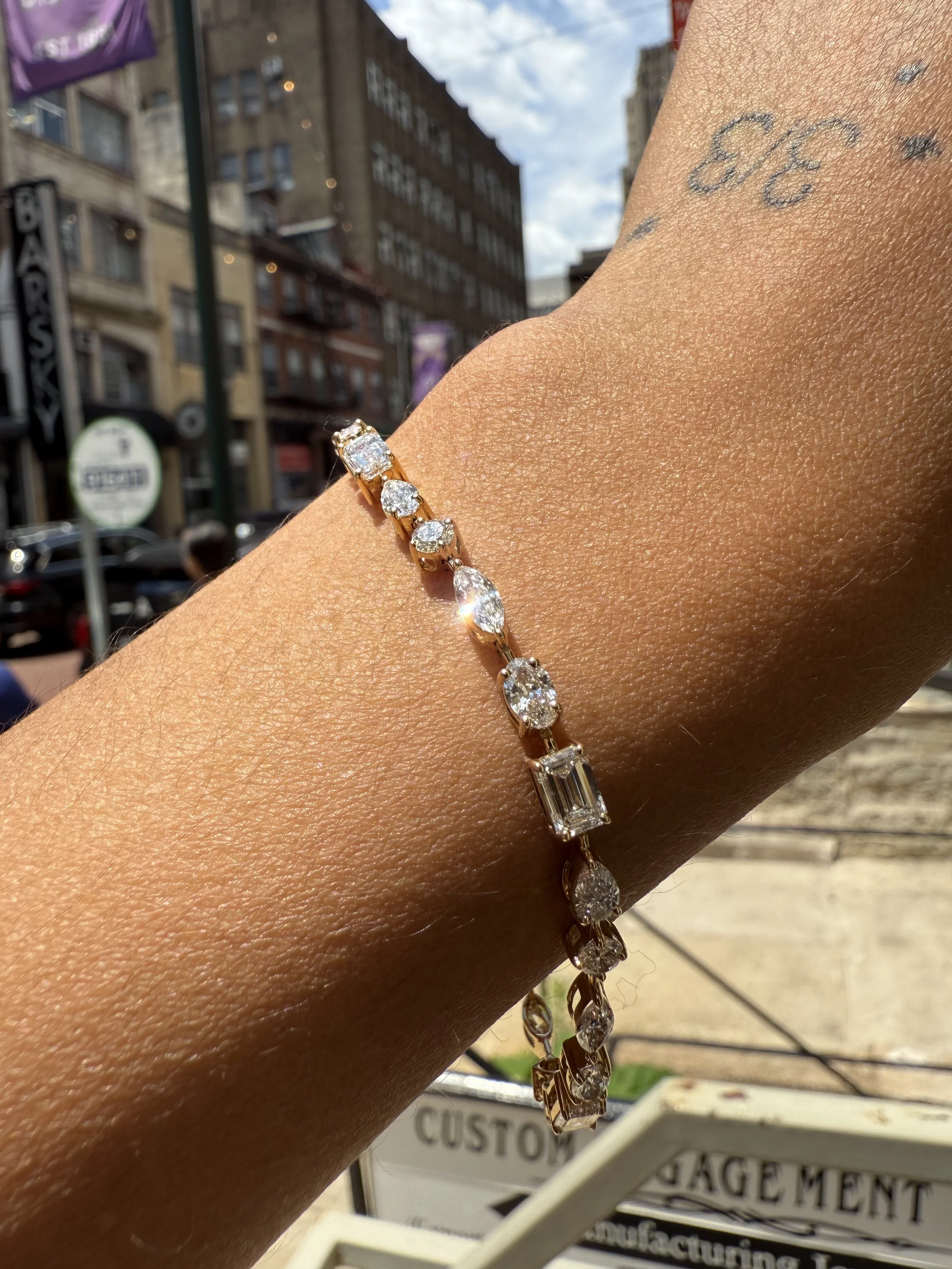 Mixed Shapes Tennis Bracelet - 14K Yellow Gold