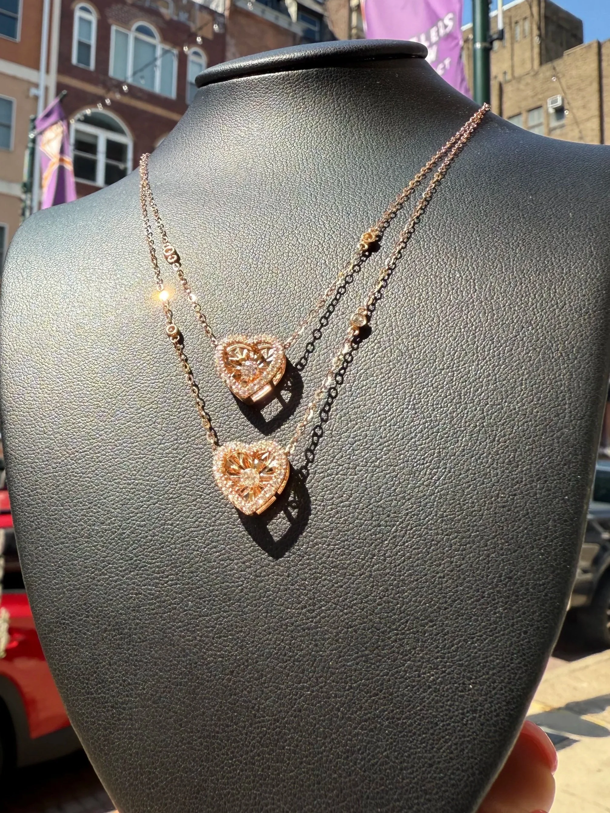 Double Dancing Hearts Necklace - 14K Rose Gold