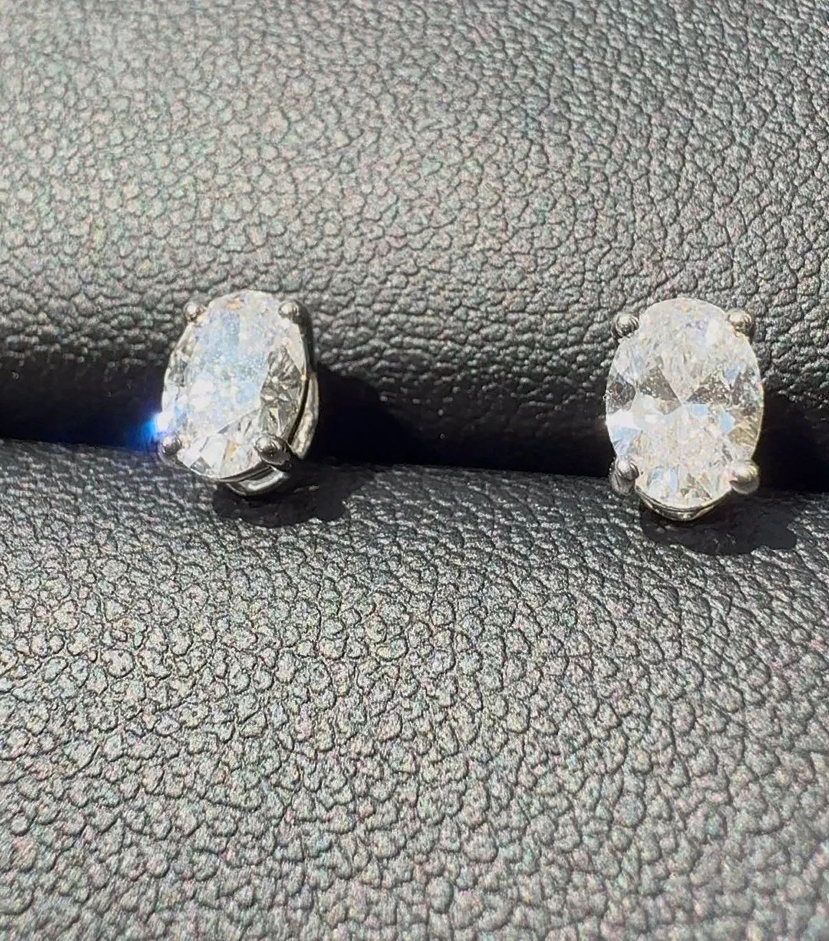 Oval Cut Diamond Studs - 14K White Gold