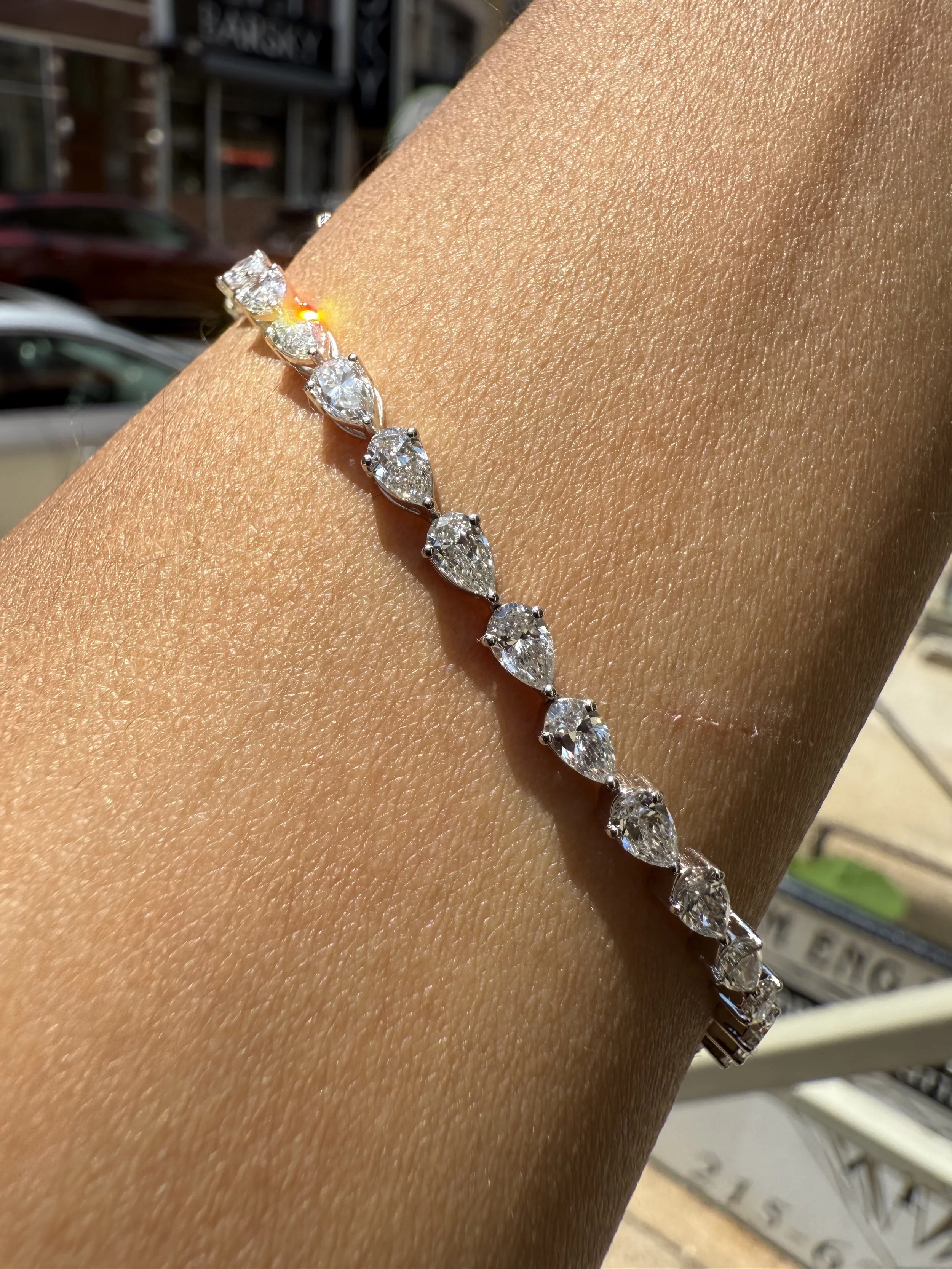 Pear Shape Tennis Bracelet - 14K White Gold